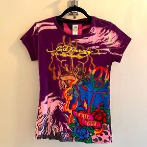 Ed Hardy rhinestones True Love t shirt Size L
